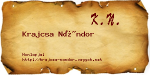 Krajcsa Nándor névjegykártya